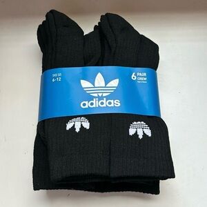 New Adidas Socks Men’s 6 Pair Black Crew Socks Casual Athletic Activewear Socks